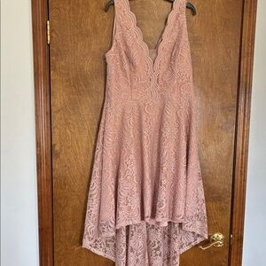 City Triangles Rose Lace High-Low V-Neck Dress